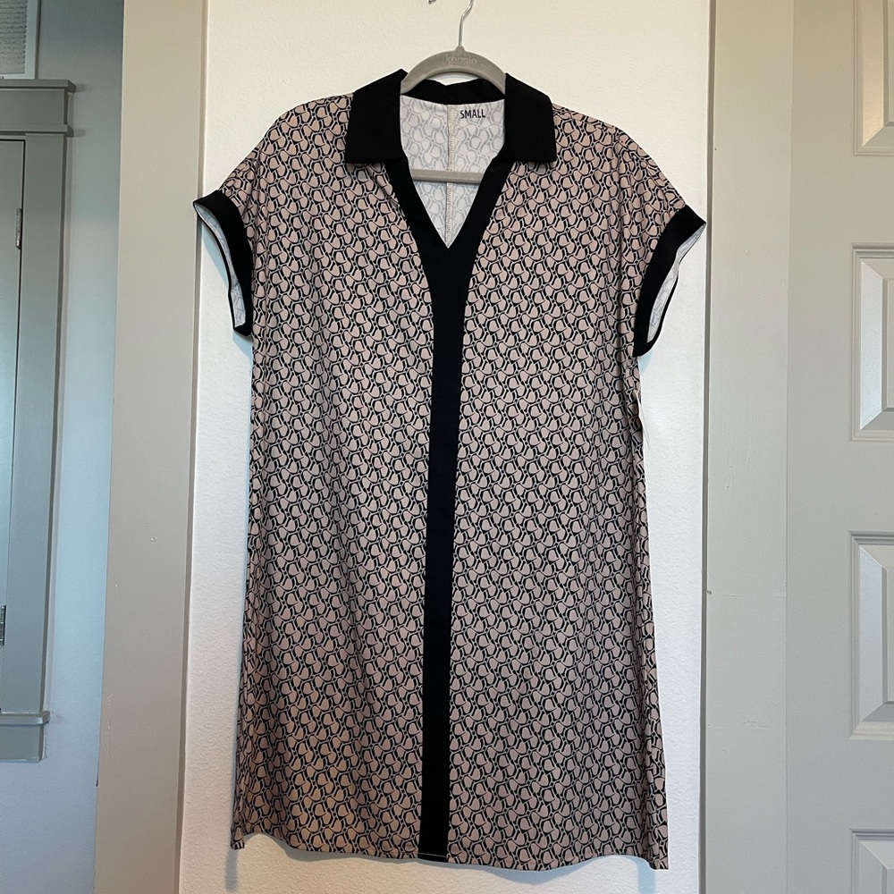 Black and Taupe Patterned Dress